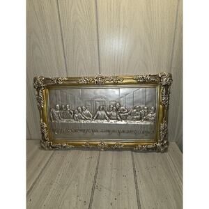 Vintage Last Supper Jesus Wall Hanging Chalkware Silver Gold 16 x 9 Religious